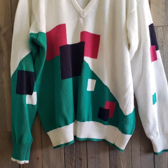 Vintage LaMode Sweater L Large 90's V-Neck Oversized - Picture 3 of 5